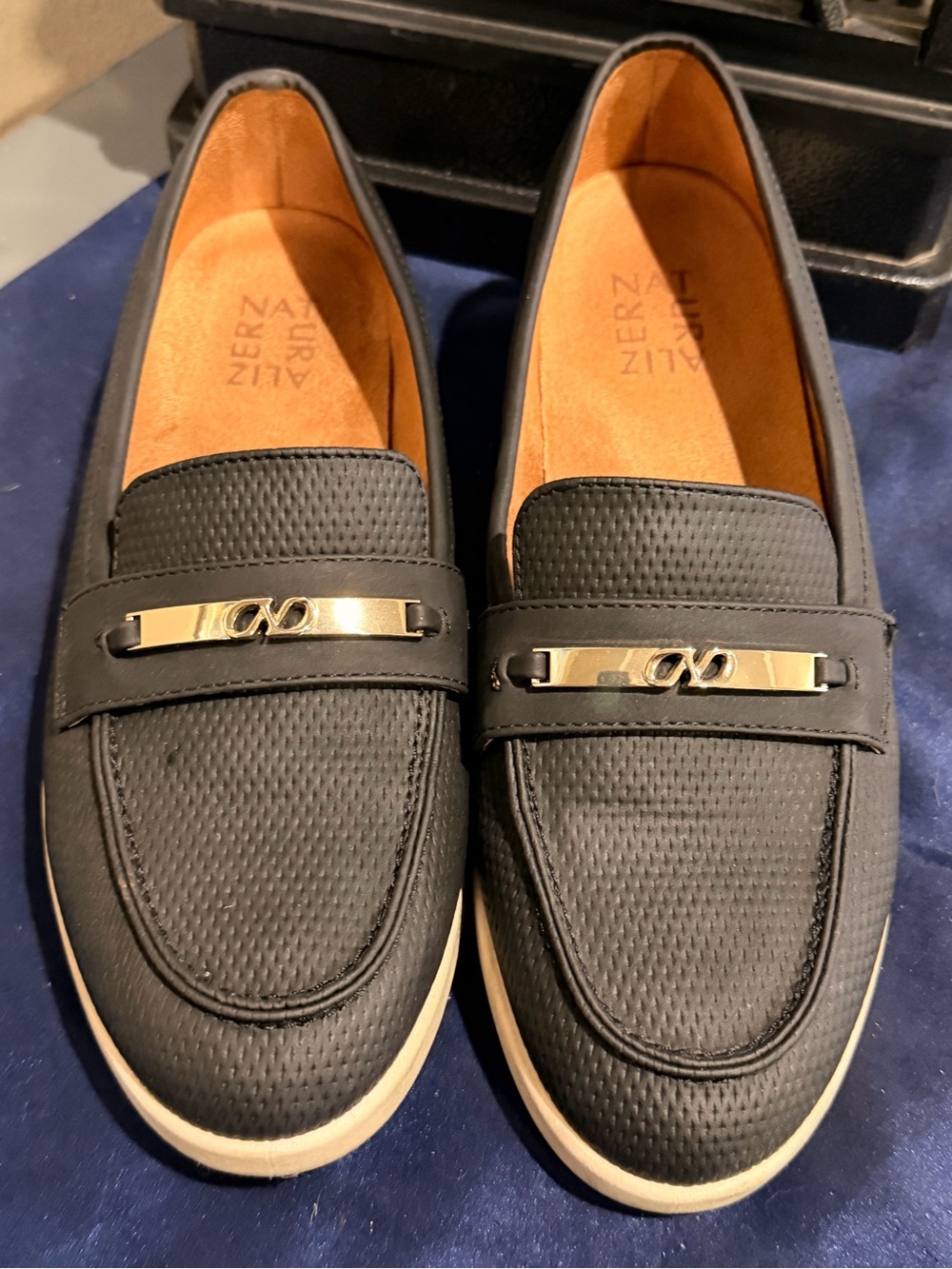 Naturalizer Black Loafers with Gold Accent